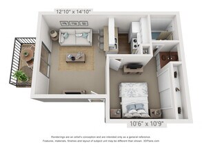 1 Bedroom, 1 Bath 132 floor plan
